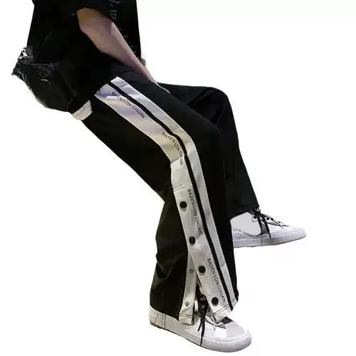 Jean Sweatpants Loose Side Split Buttons Black Avant-Garde