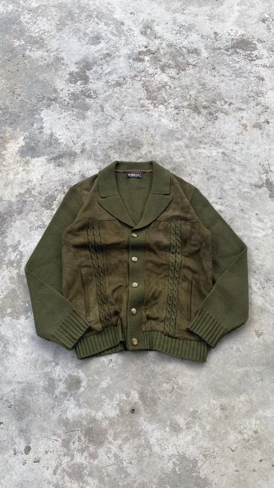 Designer Light Jackets Designer × Torras Torras Suede Cable Knit Jacket 80s Spain Green Avant-Garde