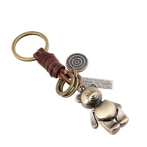 Leather Jewelry Watches Vintage Leather Circle Cartoon Bear Keychain Multi Streetwear