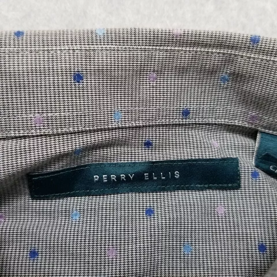 Perry Ellis Shirts Button Ups Perry Ellis Shirt Men Small Polka Dot Button Up Casual Gray