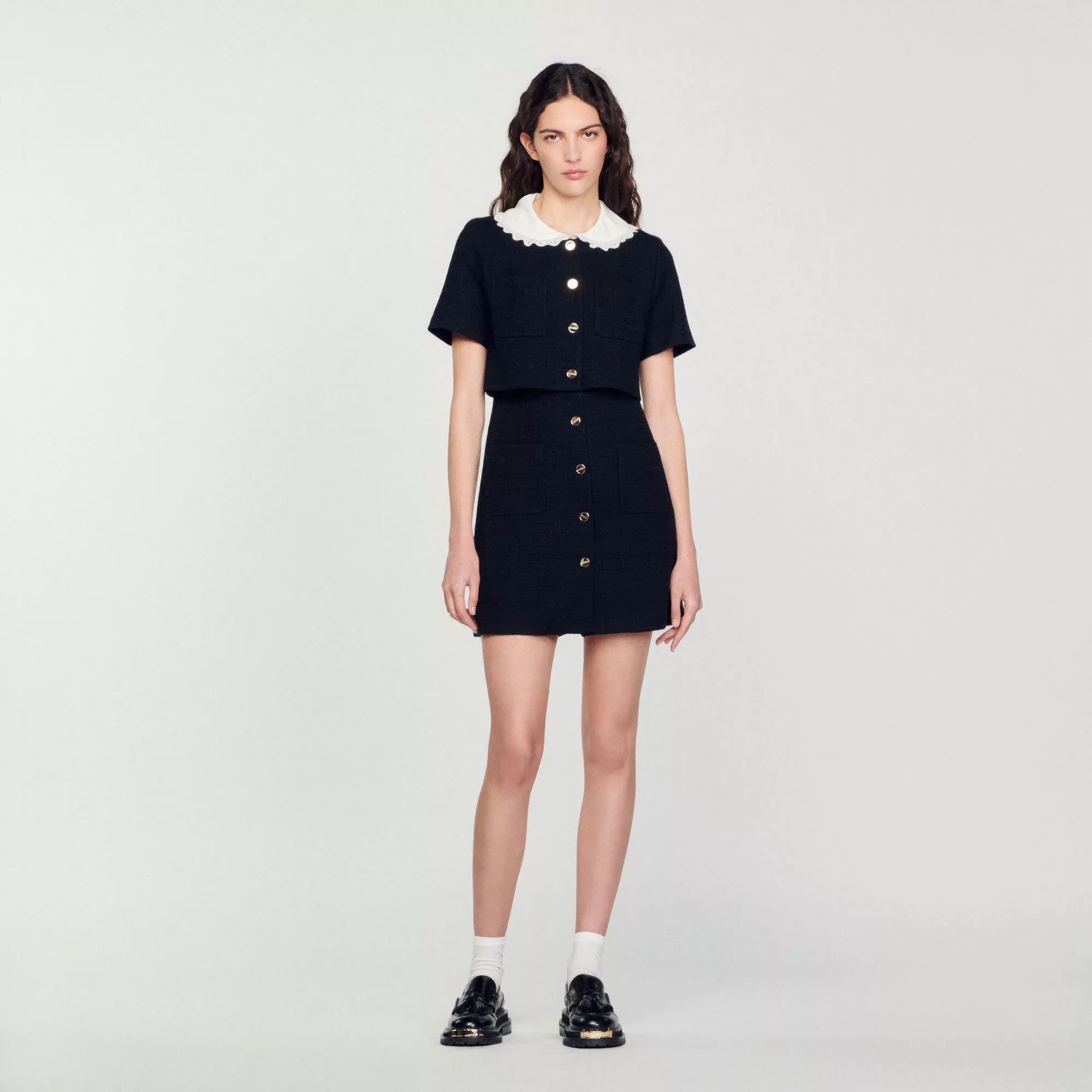 Sandro Midi Dresses Sandro Short Tweed Dress Black