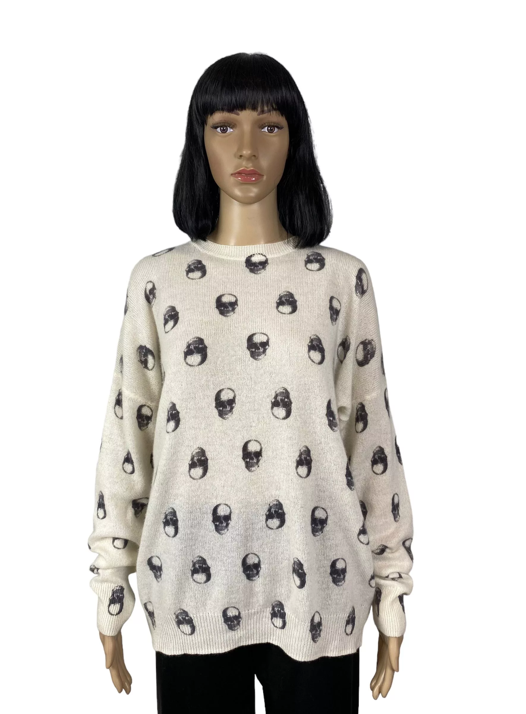 Designer Sweaters Designer skull cashmere printed sweater large Beige