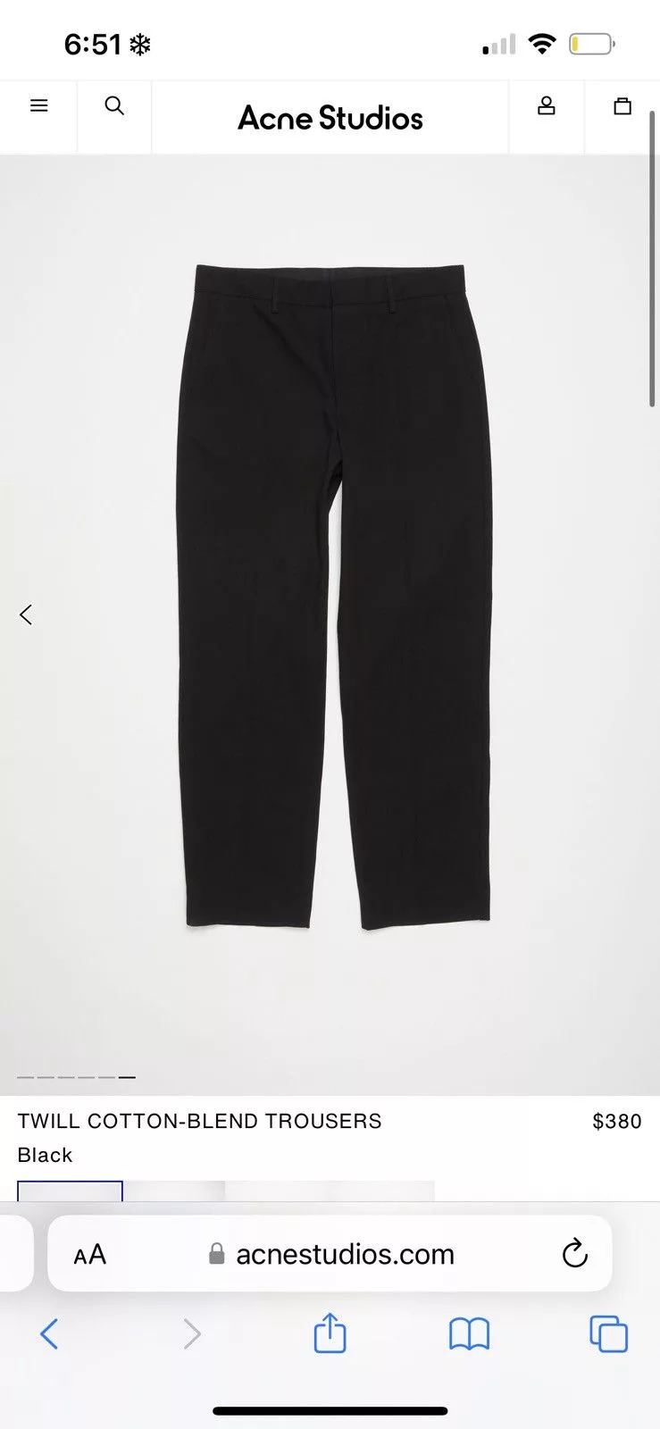 Acne Studios Casual Pants acne studios black twill trousers