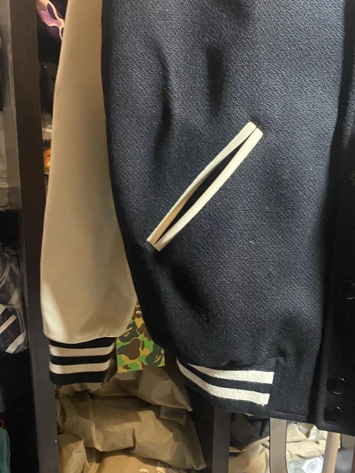 Celine Leather Jackets (52) CELINE Classic Teddy Varsity Jacket in Textured Wool Black