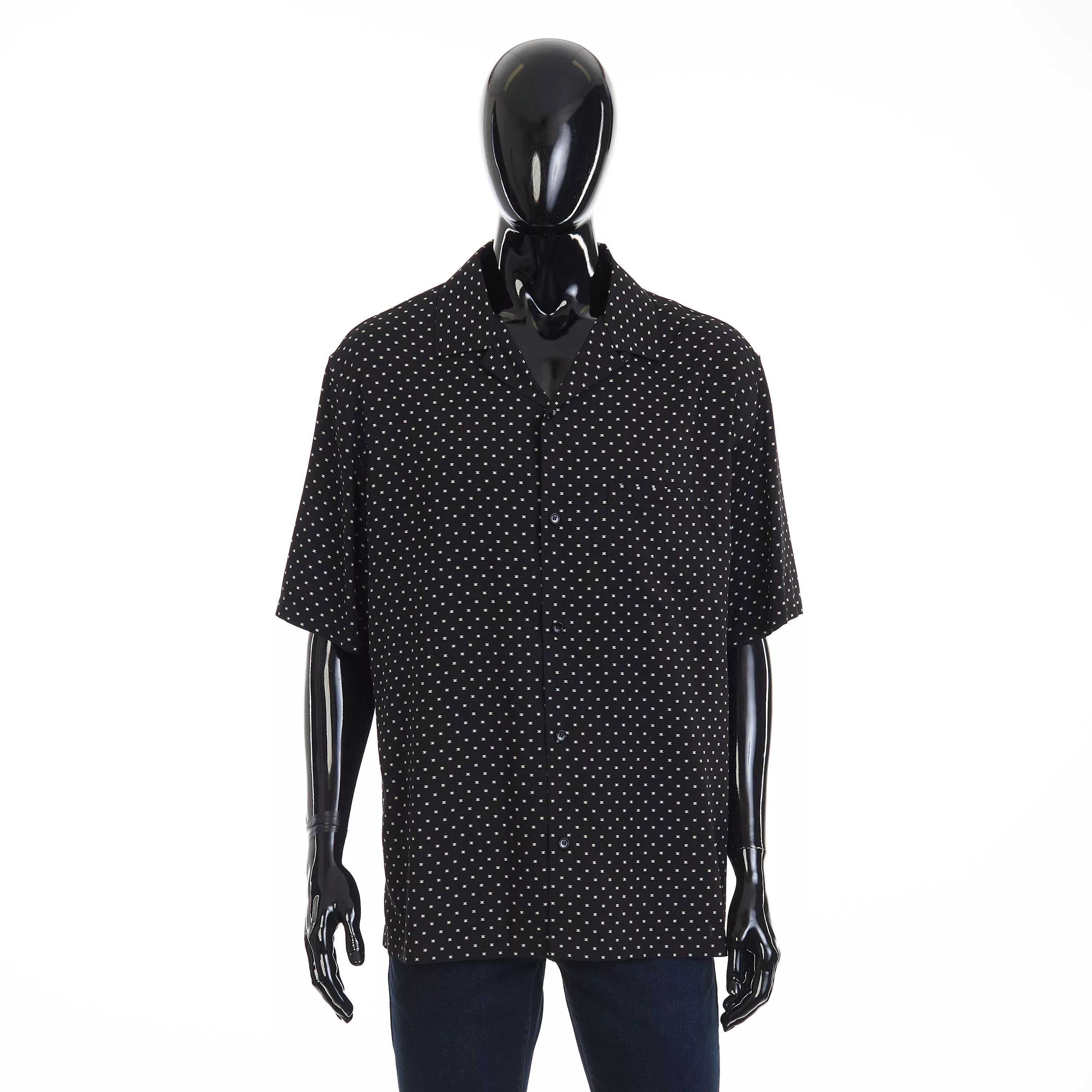 Celine Shirts Button Ups Celine Loose Hawaiian Shirt - Micro Triomphe Print Viscose Black