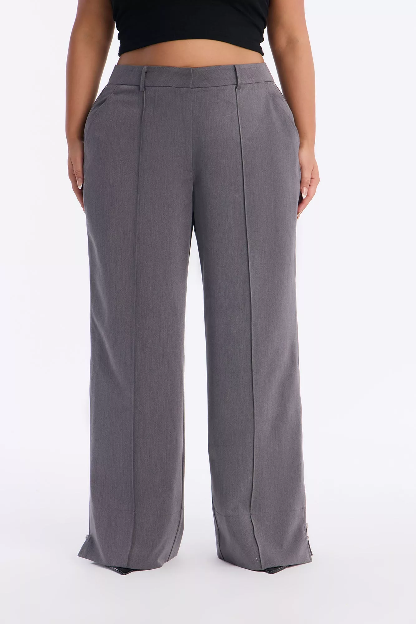 Parker High Rise Zipper Wide Leg Trouser Pant - Charcoal
