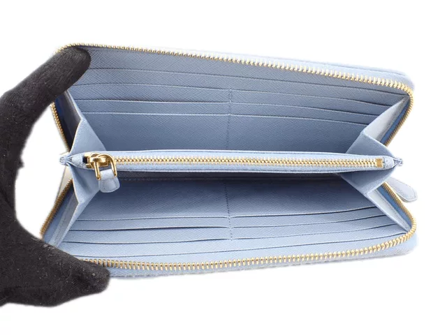 Prada Wallets Prada Zippy Saffiano Leather Light Blue Wallet