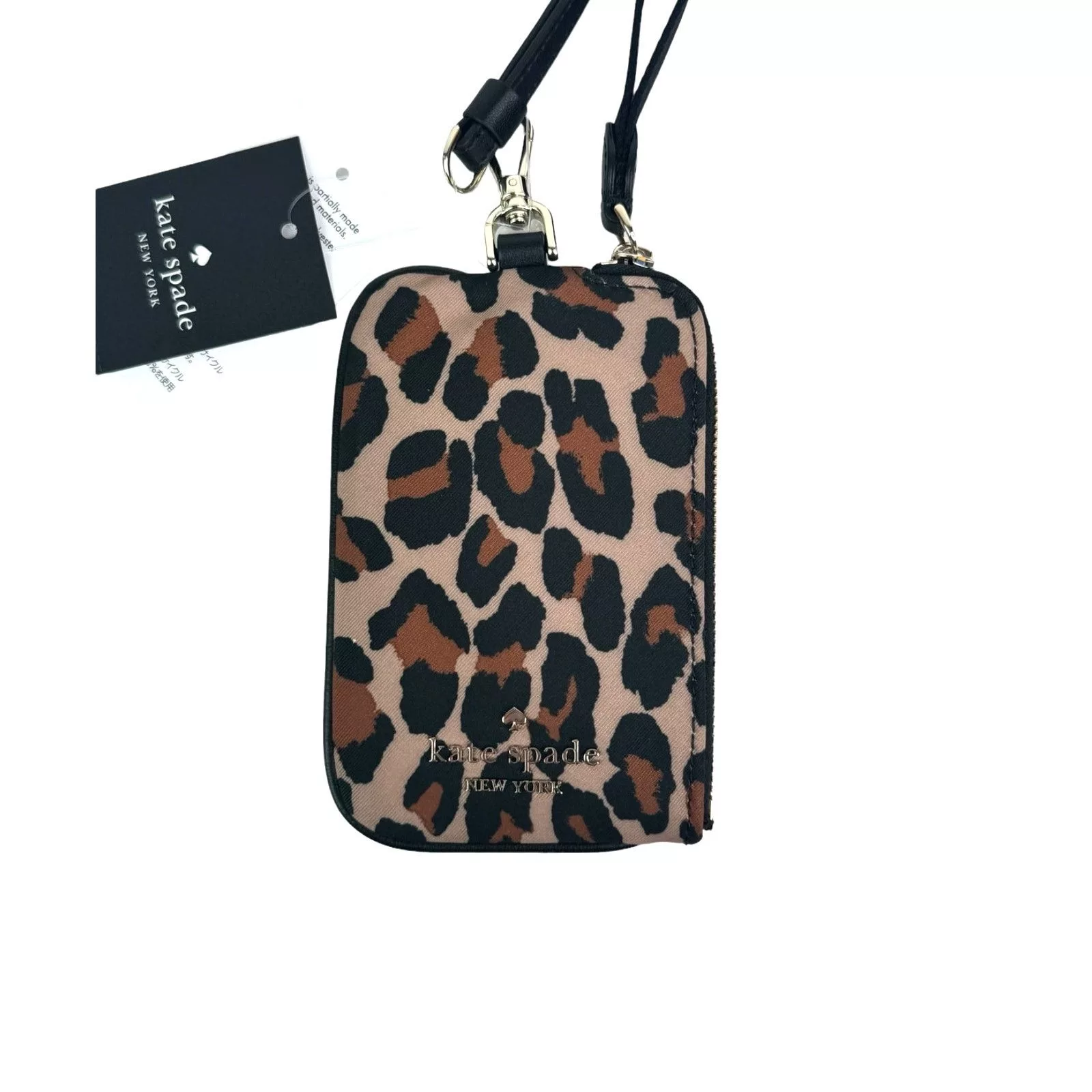 Kate Spade Wallets Kate Spade Chelsea Leopard Card Case Lanyard Beige
