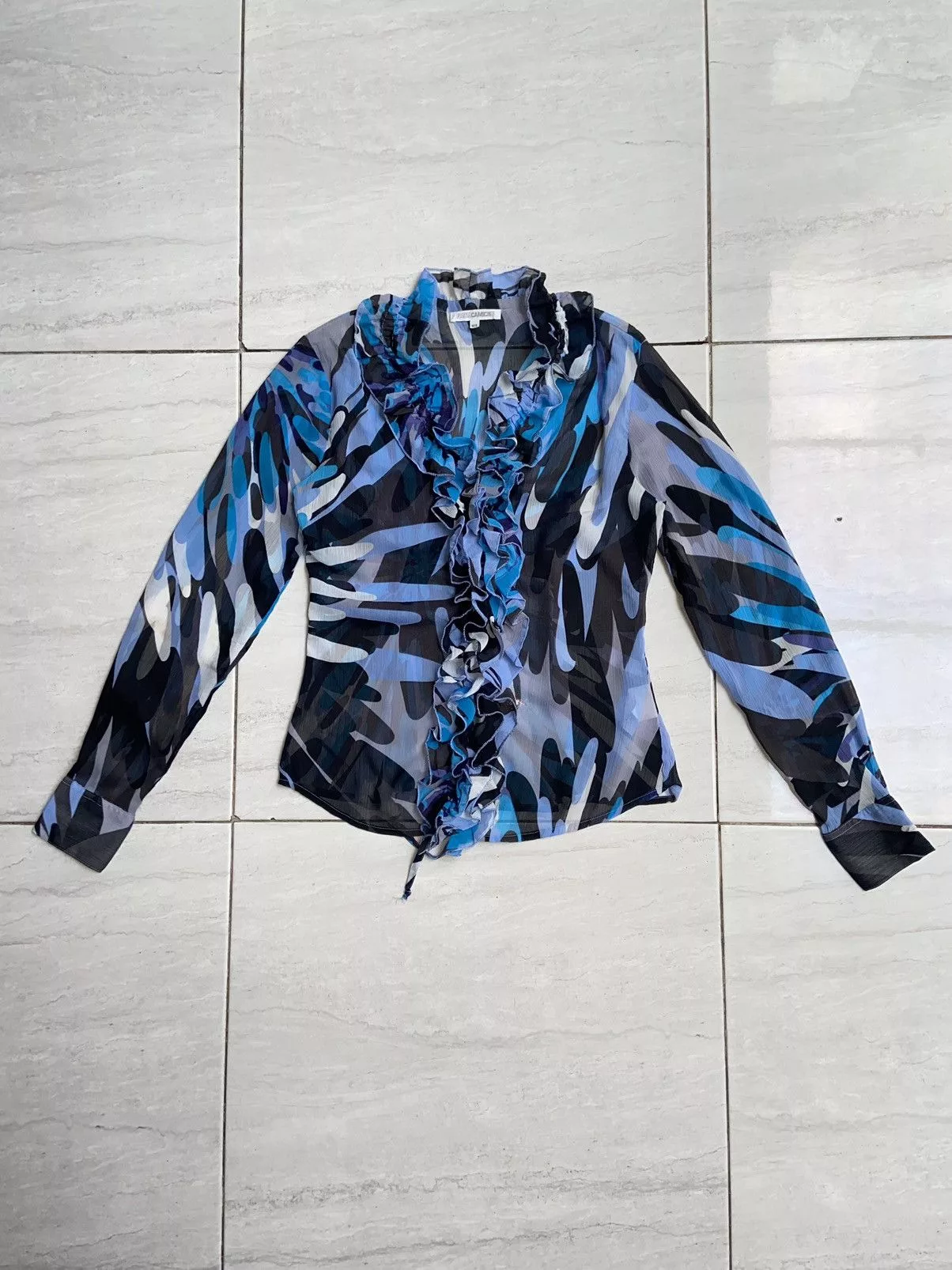 Designer Blouses Designer × Japanese Brand NARA CAMICIE Patterned Blouse Blue