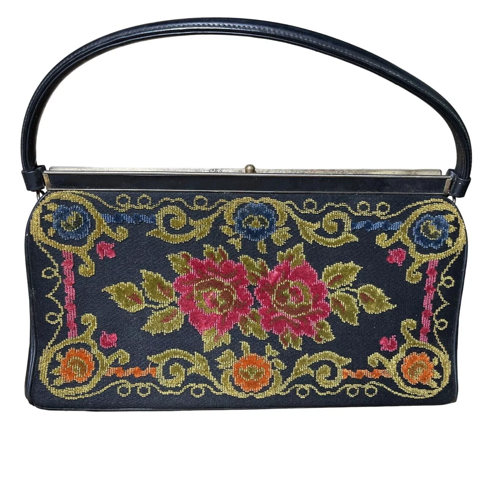 Other Shoulder Bags Other Vintage Needlepoint Embroidered Florals Top Handle Bag Black
