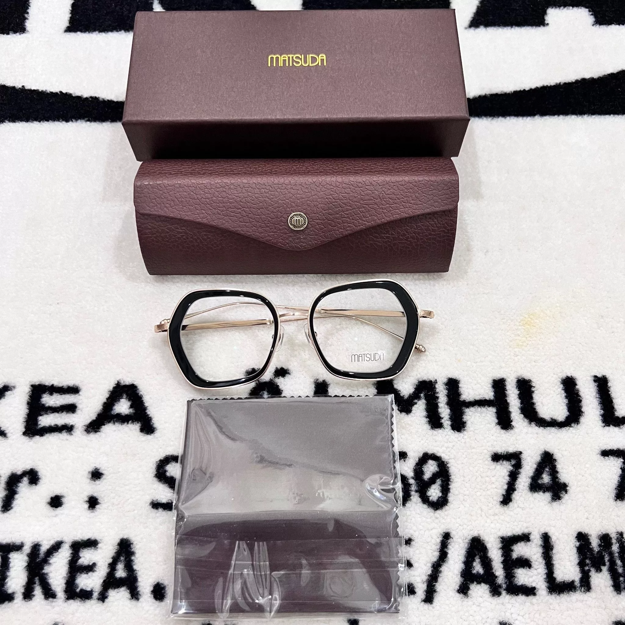 Matsuda Sunglasses Matsuda M3074 Rectangular Eyeglasses Black / Brushed Gold