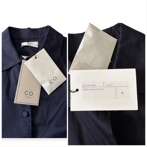 CO Button Ups NWT CO Navy Blue Tiered Button Down Cotton Shirt, Size M