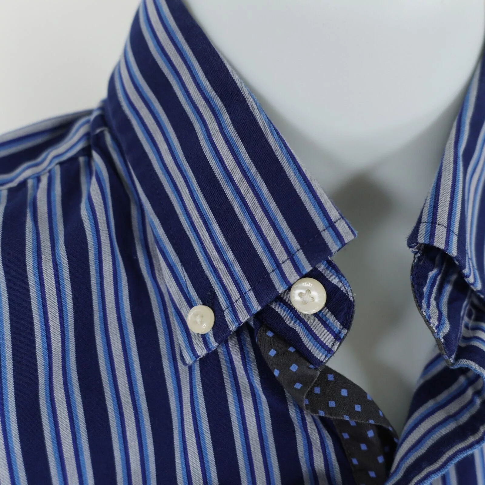 Tailorbyrd Shirts Button Ups Tailorbyrd Blue Striped Flip Cuff Pocket Front Button Down S