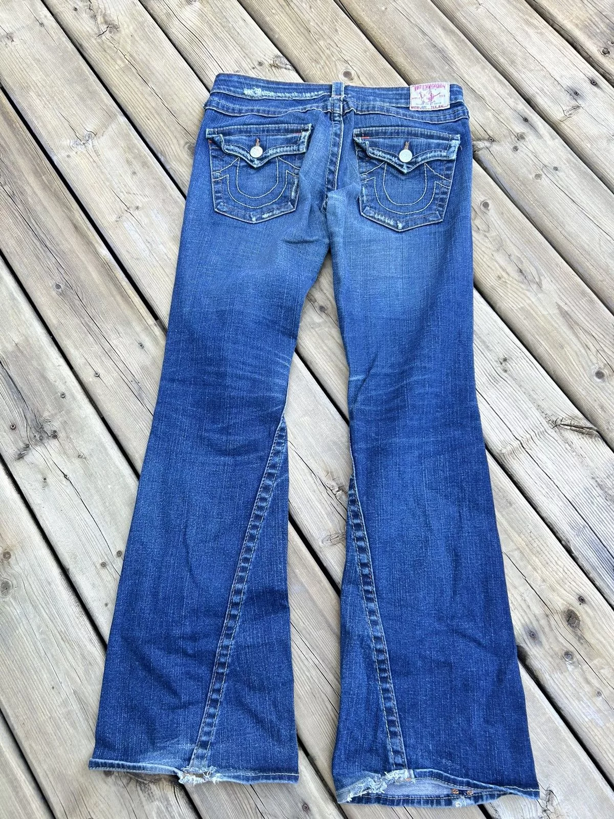 True Religion Denim Crazy True Religion Flared Distressed Denim Chief Keef Jnco Blue
