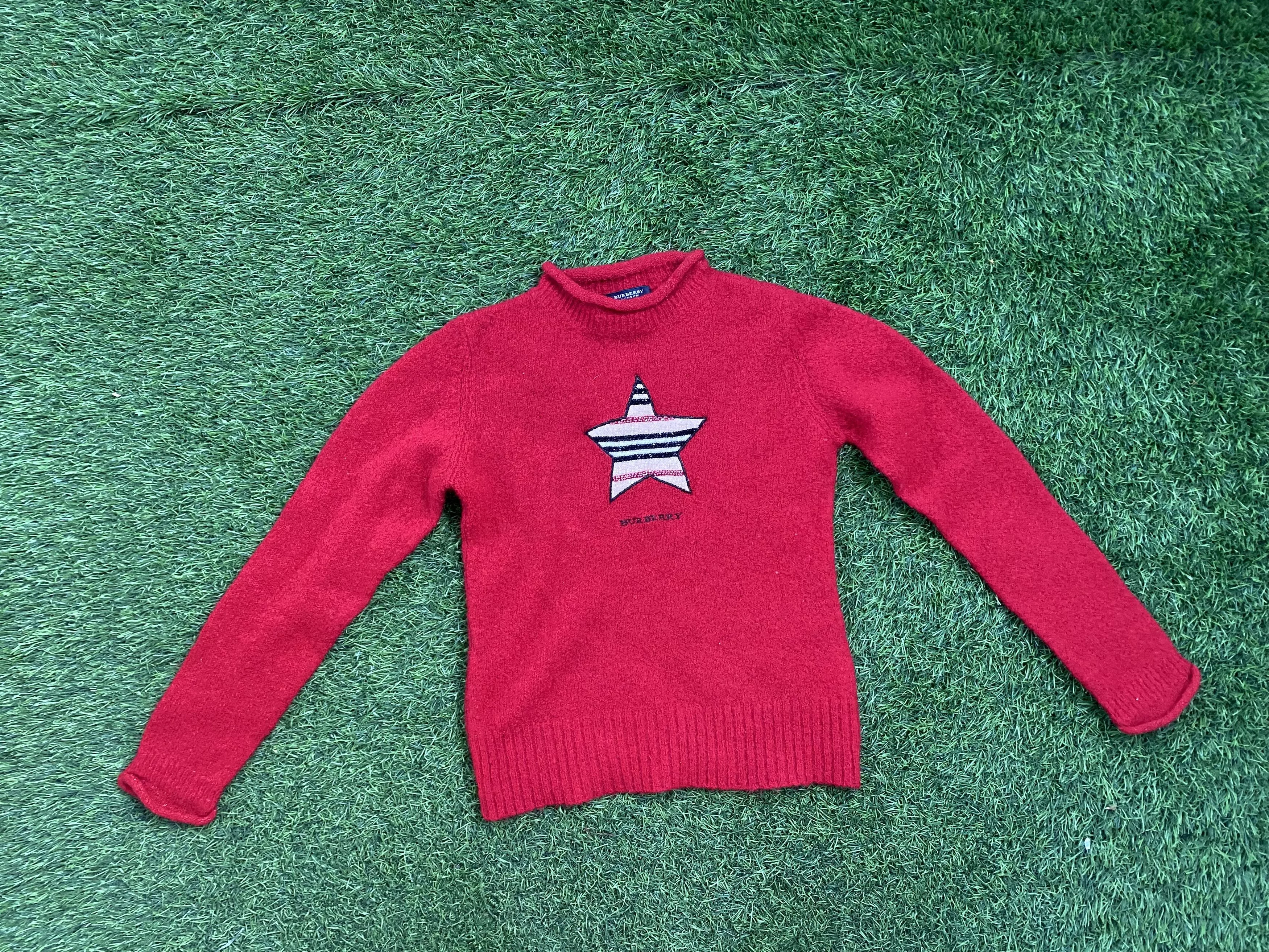 Burberry Sweaters Vintage Burberry Red Star Fuzzy Sweater