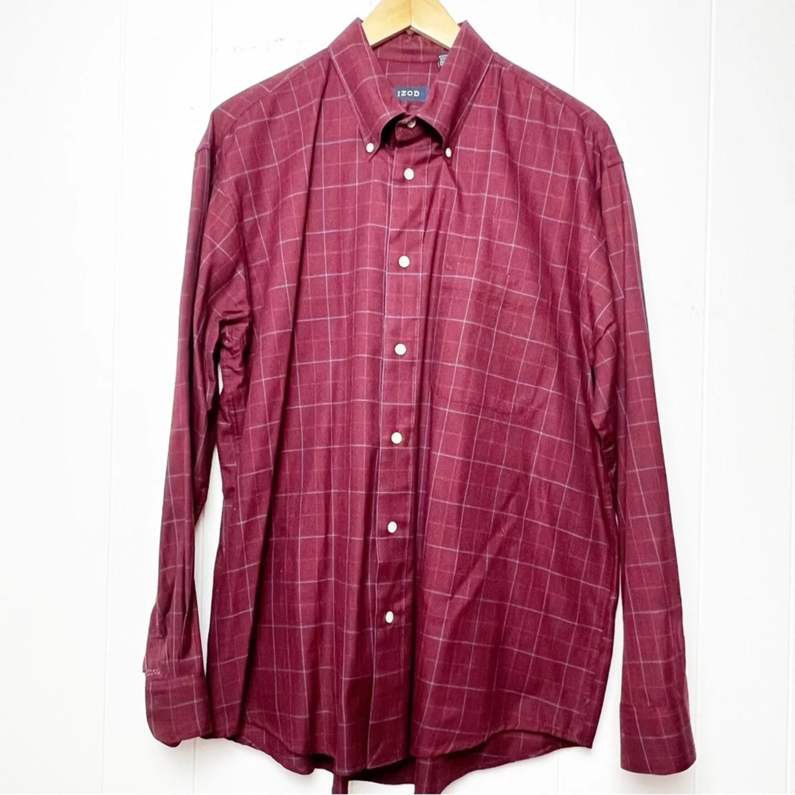 Izod Shirts Button Ups Izod Maroon Windowpane Plaid Button Down Shirt Men’s Large Red