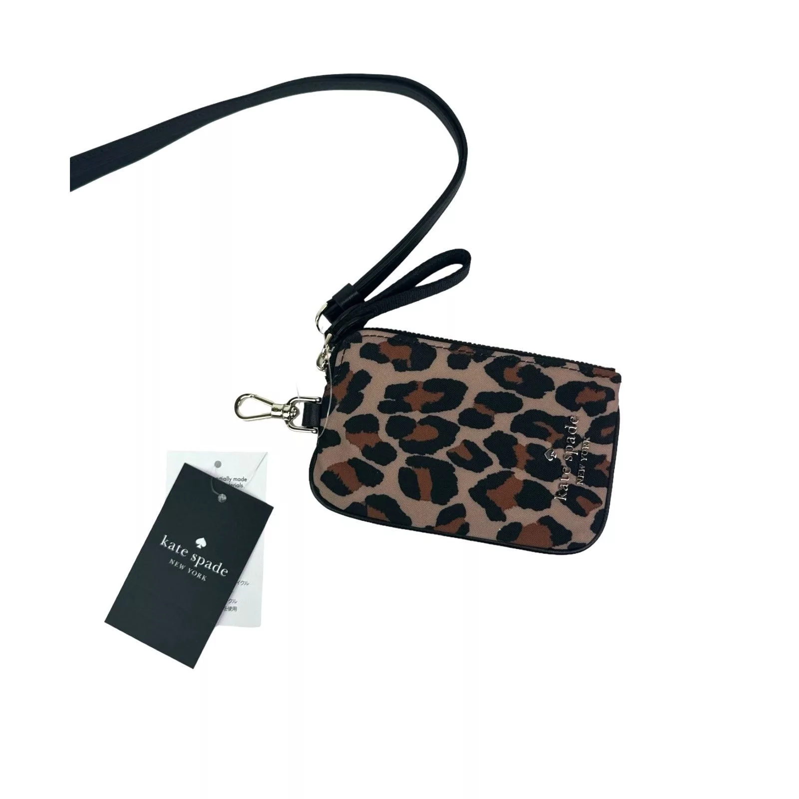 Kate Spade Wallets Kate Spade Chelsea Leopard Card Case Lanyard Beige