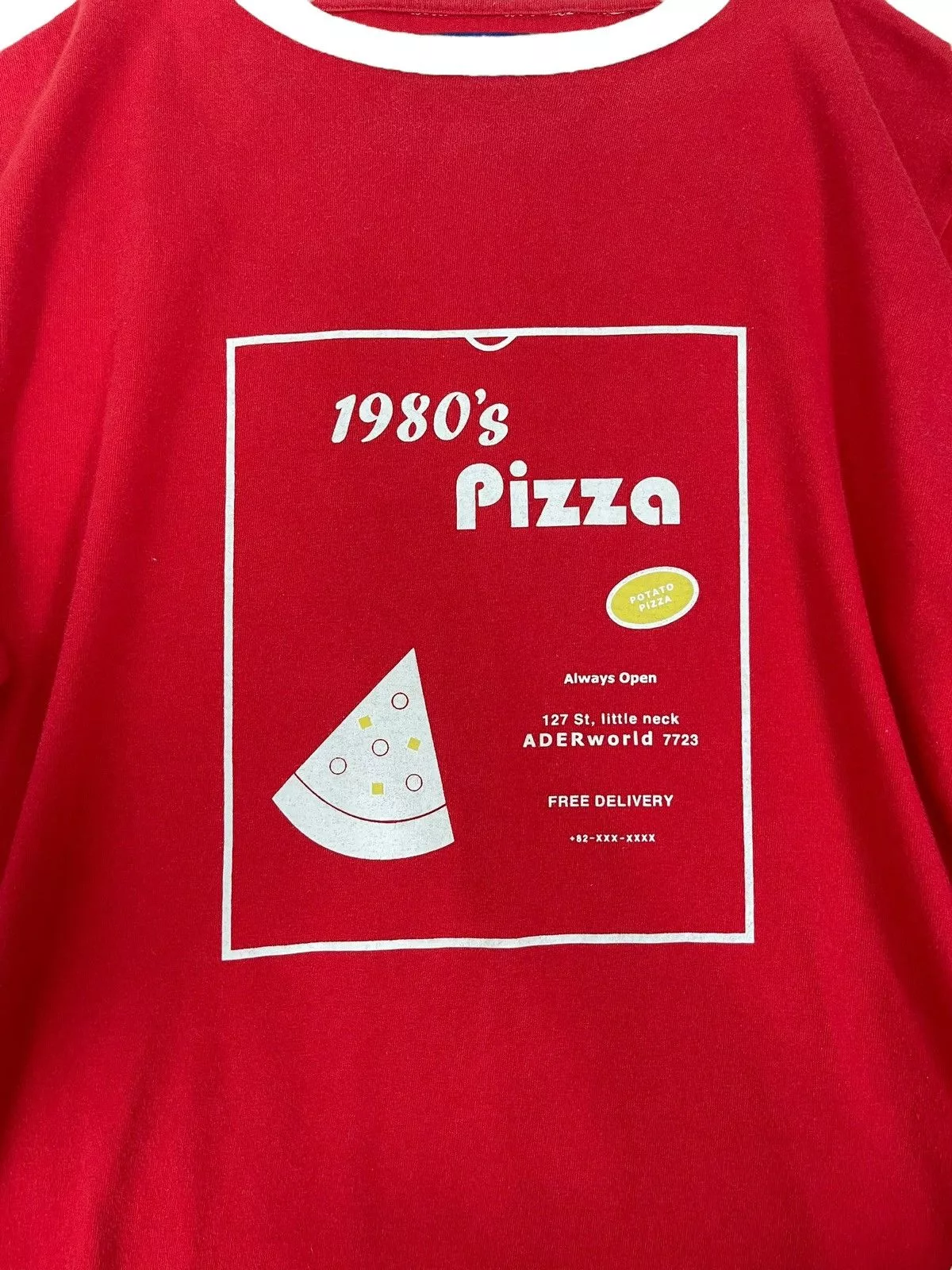 Ader Error Long Sleeve T Shirts ADER ERROR 1980s Vintage Pizza Receipt Long Sleeve Red