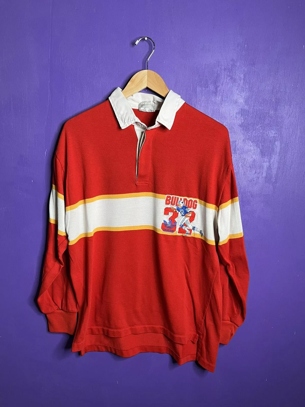 Adidas Polos Adidas × Vintage Vintage 80s Adidas bulldog OJ Simpson rugby shirt Red
