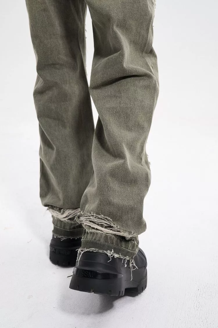 Japanese Brand Denim Japanese Brand × Vintage Patch Damage Straight Jeans Gray Streetwear