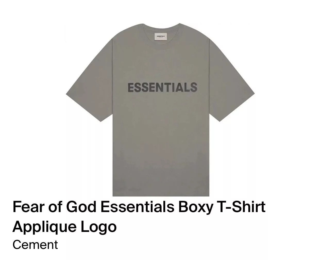 Essentials Short Sleeve T Shirts Essentials × Fear of God Fear Of God Essentials Cement Boxy T-shirt Applique Logo Tee Gray Streetwear
