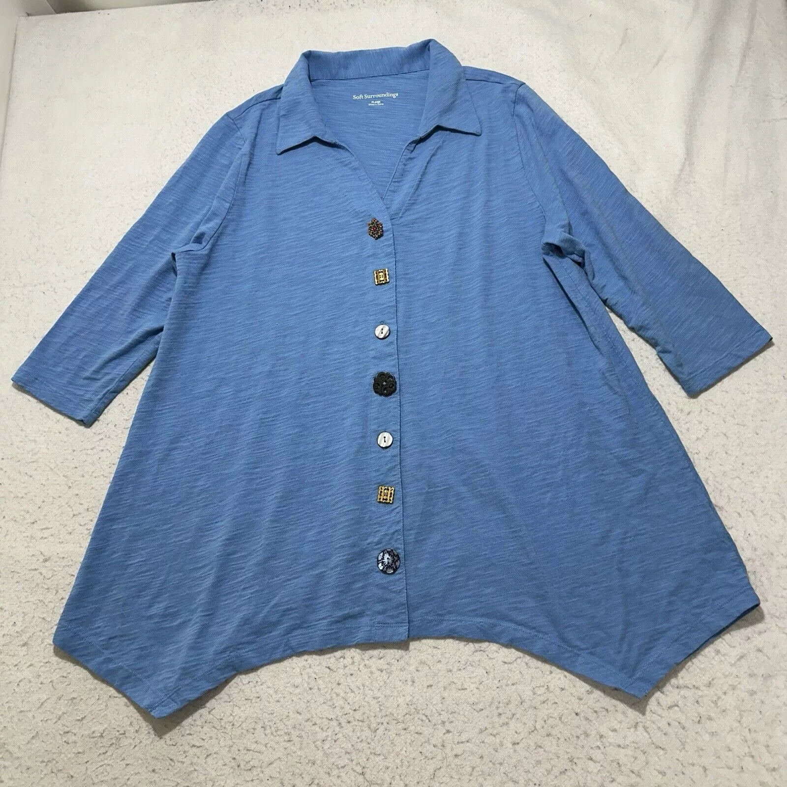 Other Blouses Other Soft Surroundings XL Blue Danielle Button Front Tunic Blouse