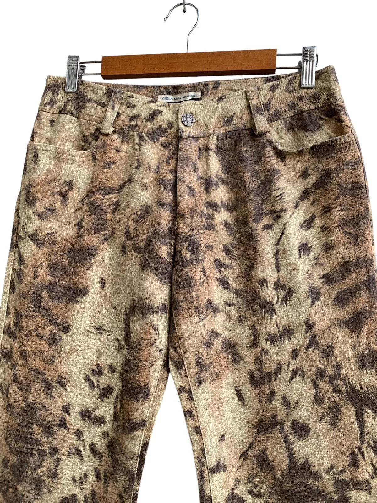 Designer Pants Designer Vintage Grace Continental Leopard Print Flare Brown