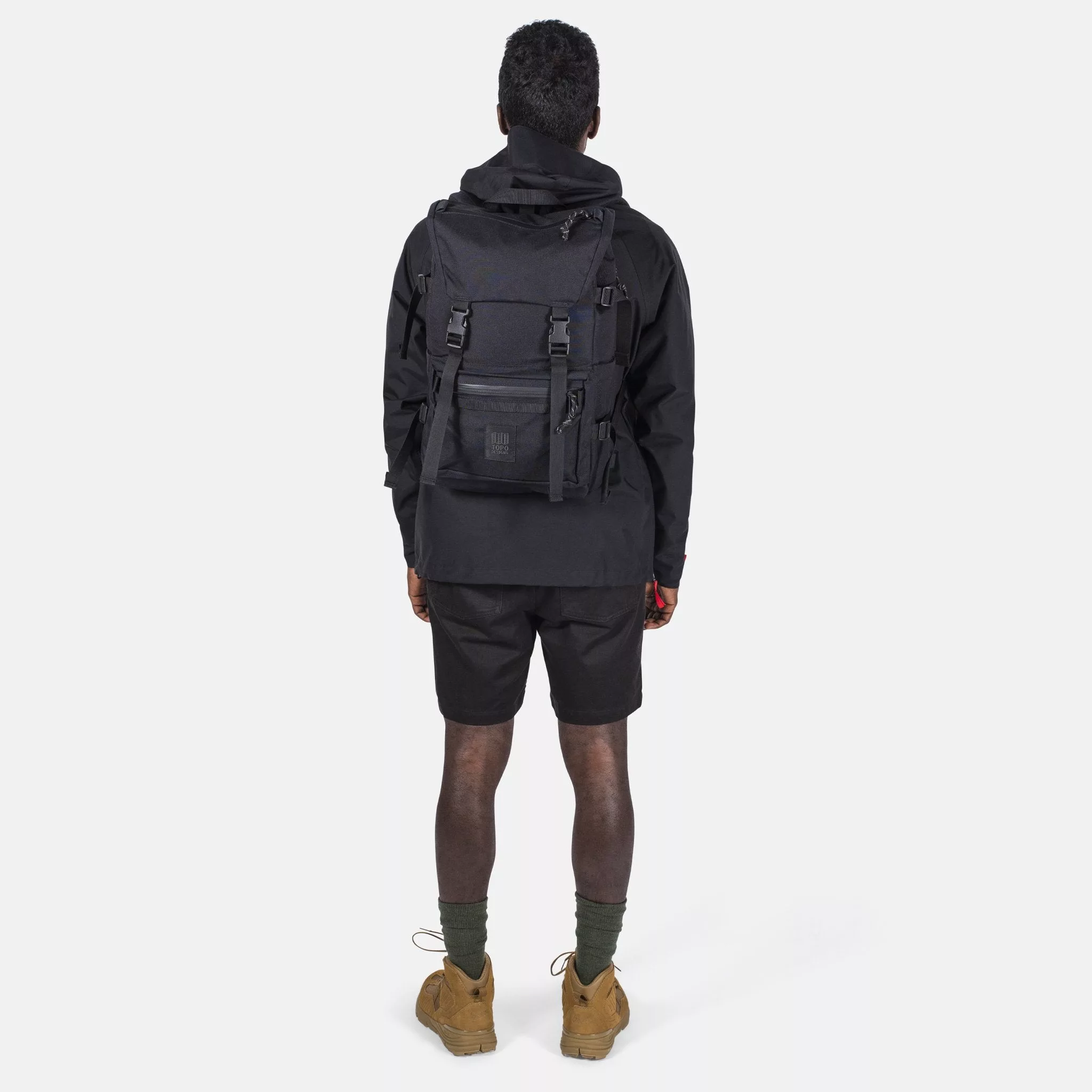 Back Model Shot of the Topo Designs Rover Pack Tech in Black