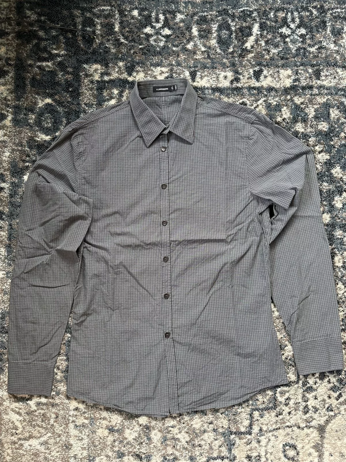 J.Lindeberg Shirts Button Ups J.Lindeberg Grey Checkered Button-Down Long-Sleeve Gray