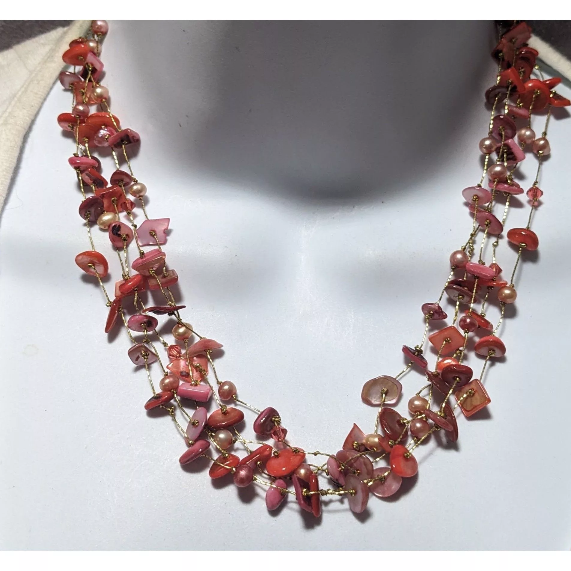 Other Necklaces Other Multi-Strand Pink Shell Chip And Pearl Necklace