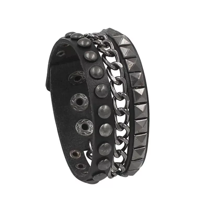 Leather Jewelry Watches PU Leather Studded Bracelet Black Streetwear
