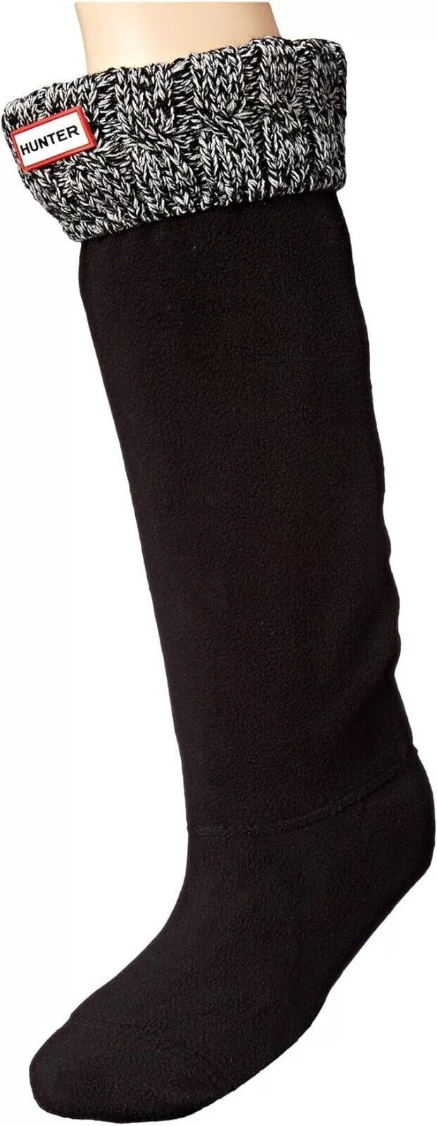 Hunter Socks Intimates Hunter 6 Stitch Cable Boot Sock in Black/Grey ( XL )