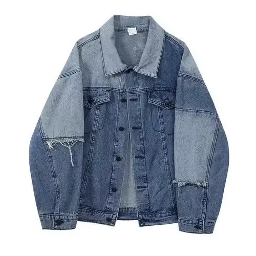 Other Denim Jackets Other Crop Oversized Denim Jacket Female Patchwork Blue Streetwear