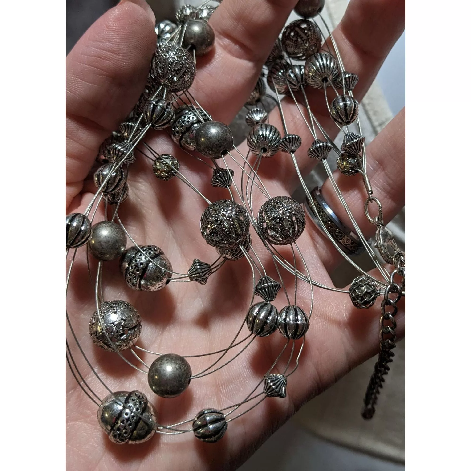 Other Necklaces Other Silver Beaded Floating Necklace