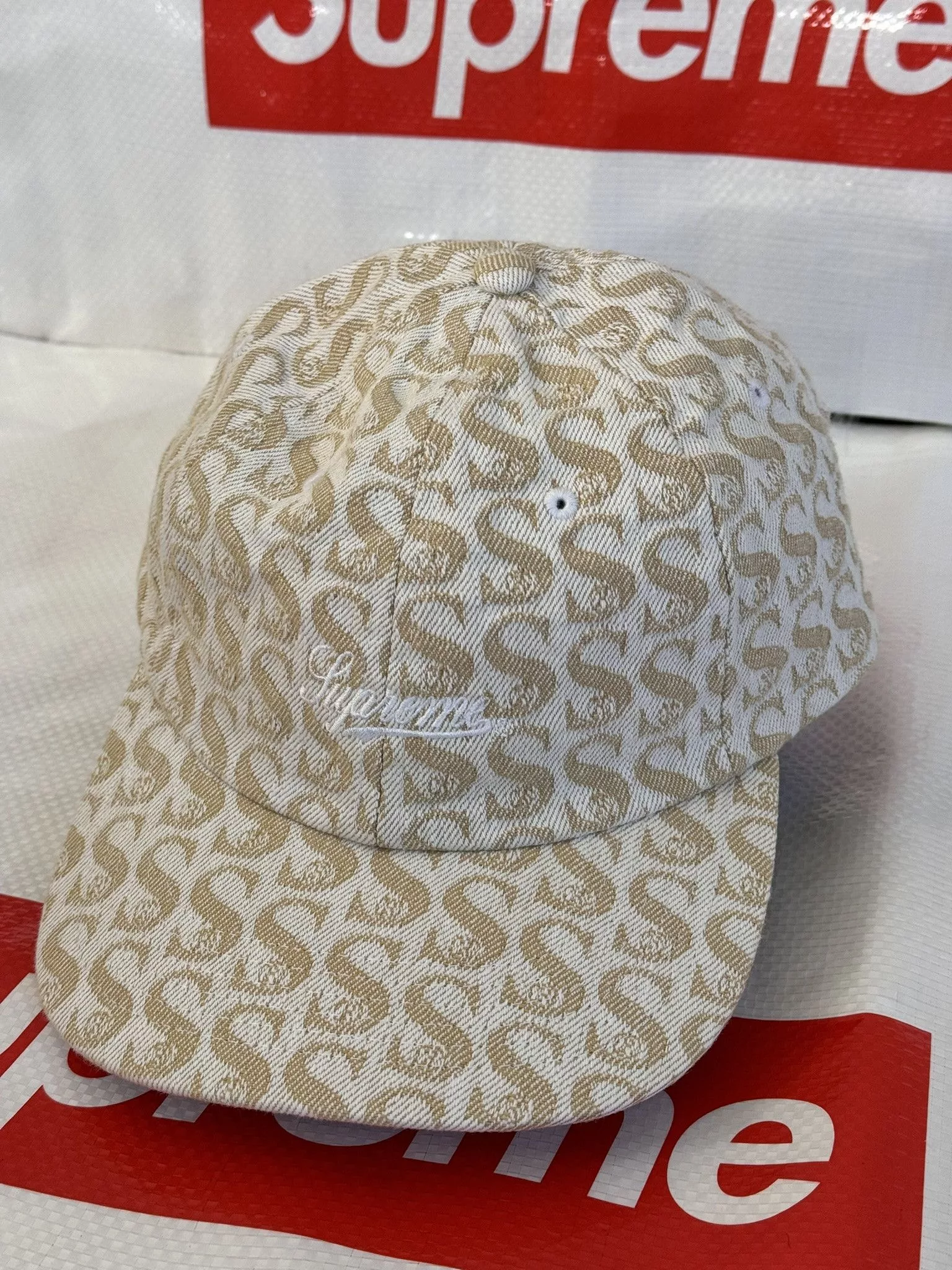 Supreme Hats Supreme Monogram Denim 6-Panel Tan cap hat Brown