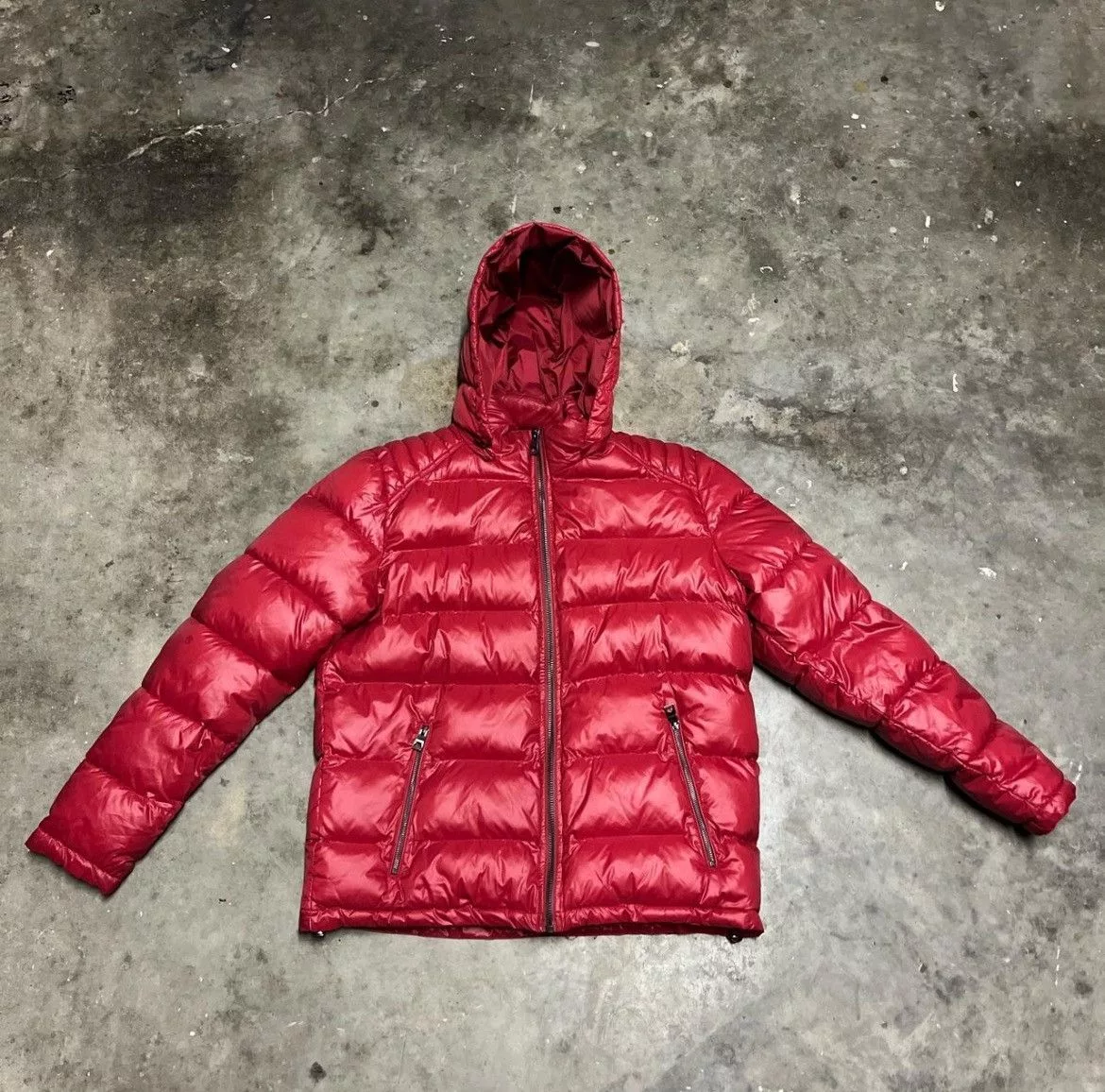 Guess Heavy Coats GUESS Hooded Zip up Puffer in Red Streetwear