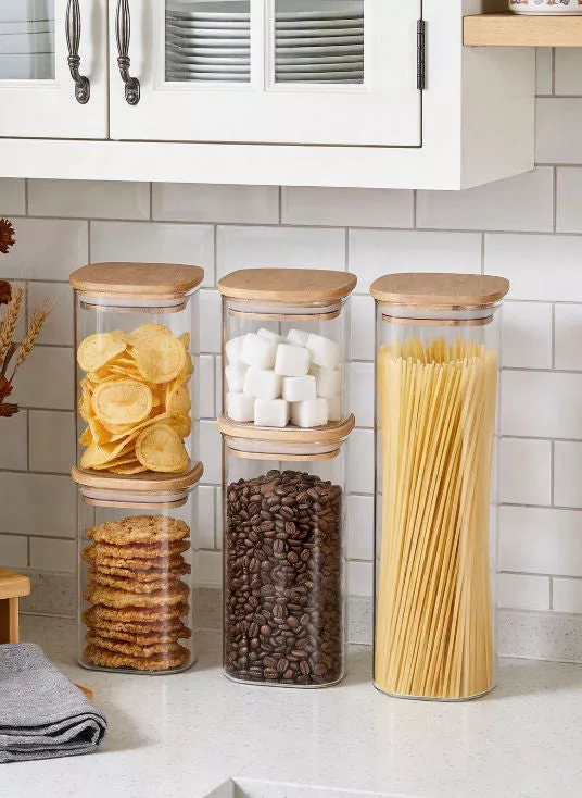 Bamboo Lid Glass Jar Set SQ