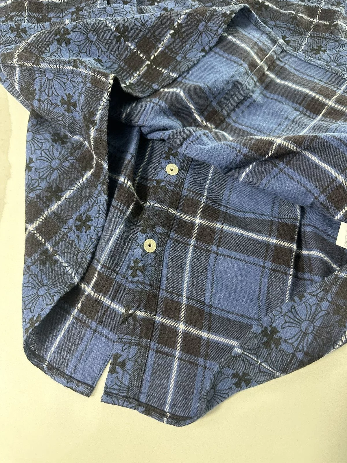 Chrome Hearts Shirts Button Ups 🔥Chrome Hearts Blue Cross Print Silver Button Shirt🔥