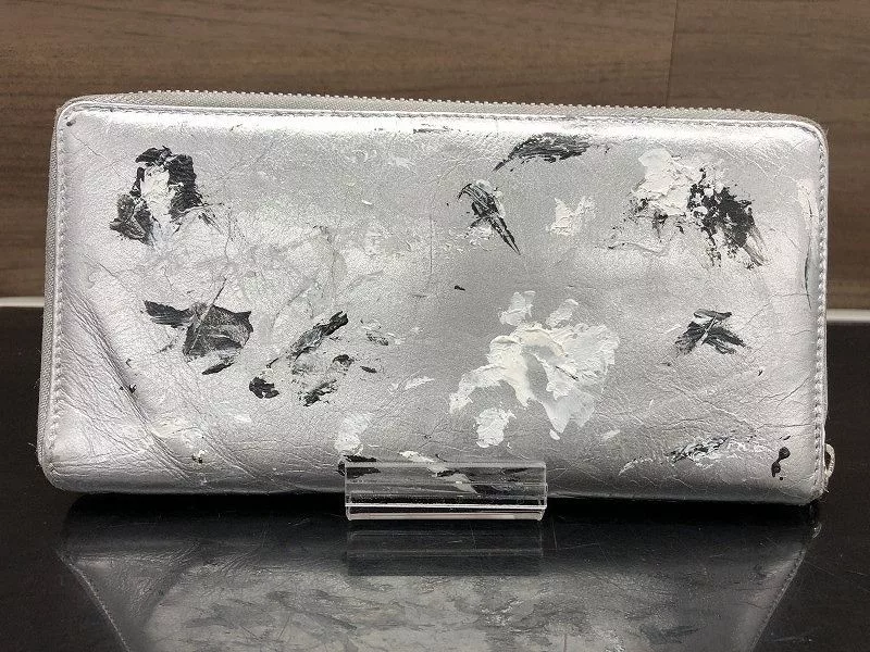 Comme des Garcons Wallets Comme des Garcons Wallet Long Paint Round Zip Gray