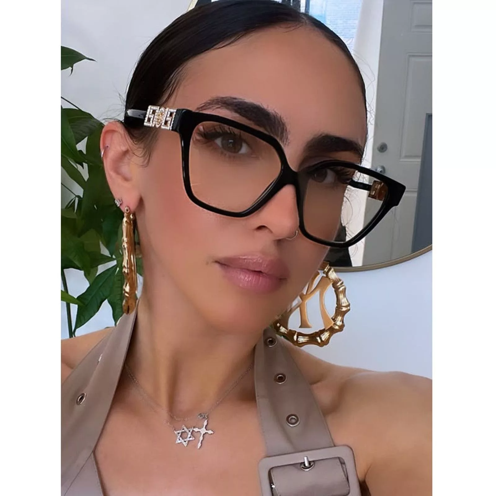 Versace Glasses NEW Versace VE3358-B Black Crystal Strass Oversized Frames
