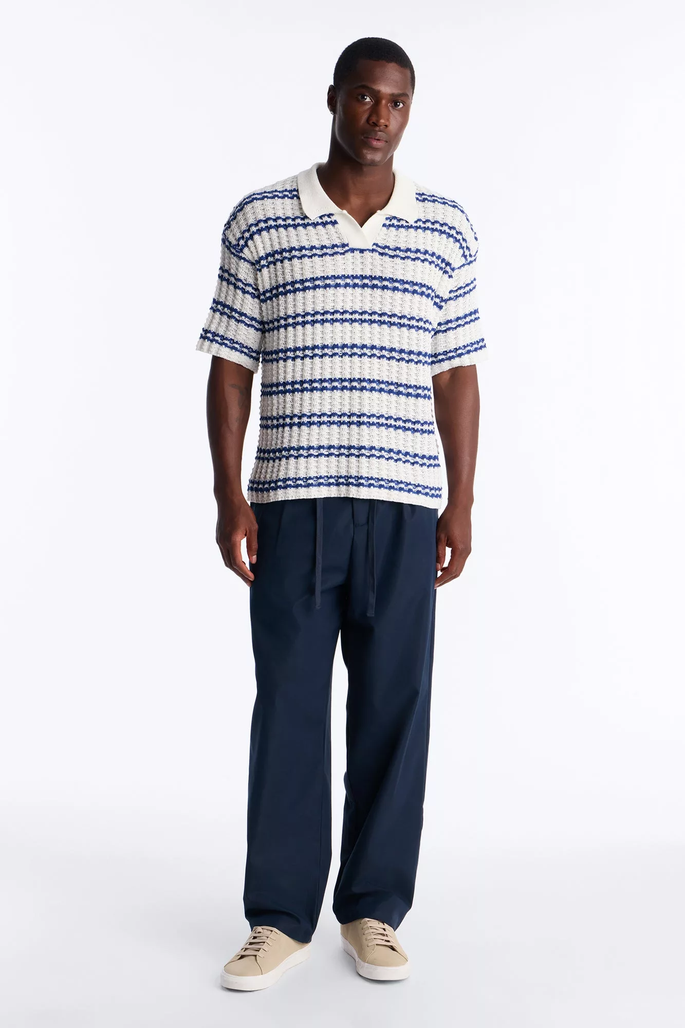 Static Stripe Johnny Collar Polo - Blue/combo