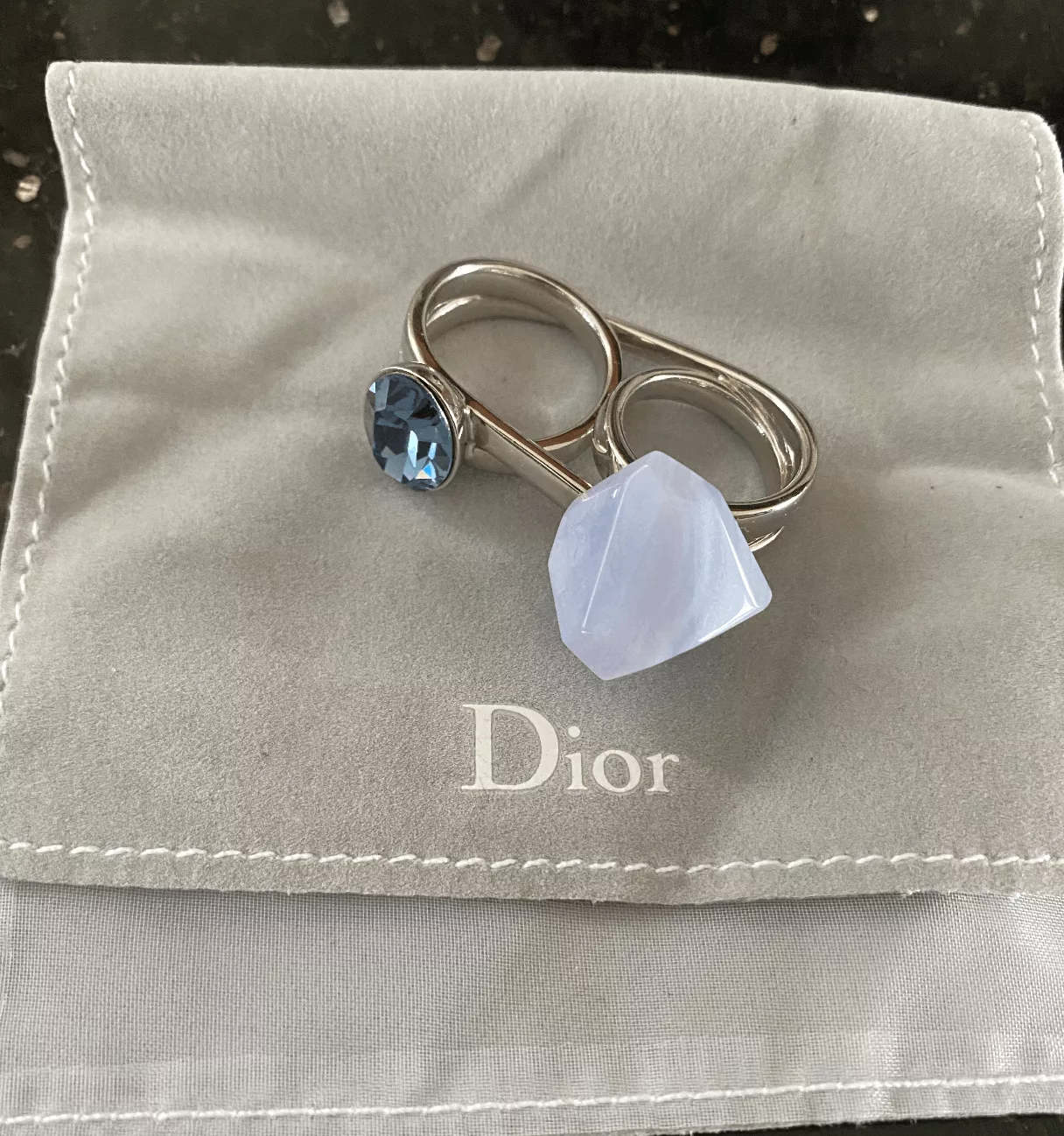 Dior Rings Dior Double-Finger Ring Size 8.5 Blue