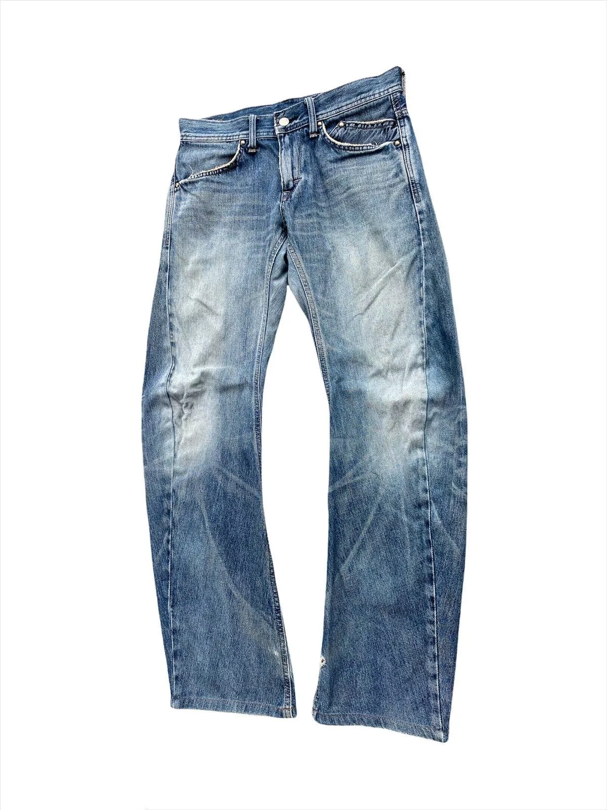 Edwin Denim Vtg Edwin E-function Curved Leg Distressed Denim MadeInJapan Blue Vintage