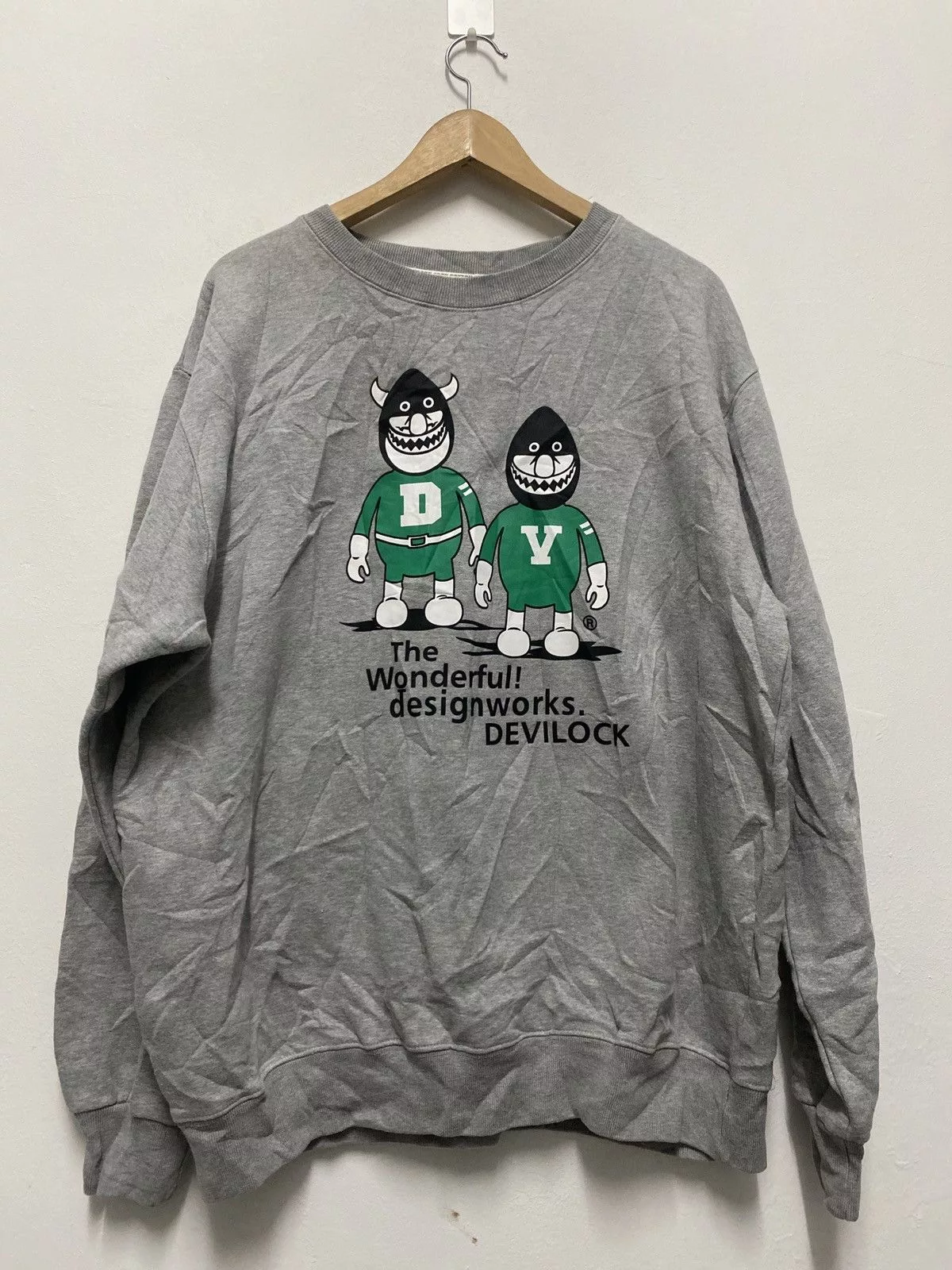 Devilock Sweatshirts Hoodies Devilock × Japanese Brand × Vintage Vintage 90's Devilock Crewneck Sweatshirt White Gray