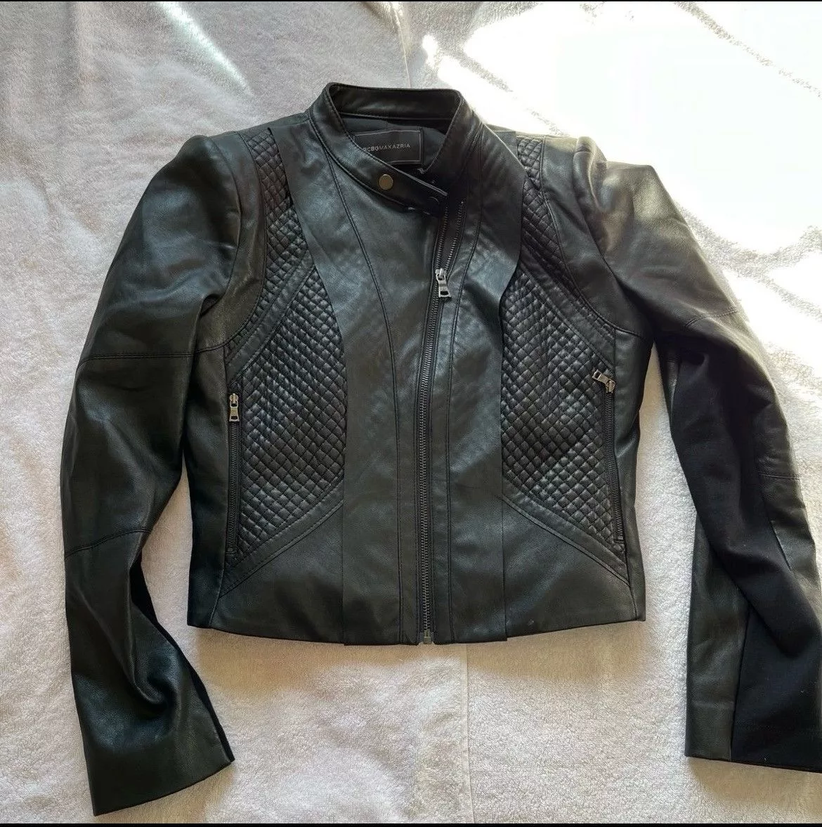 Bcbgmaxazria Jackets BCBGMaxAzria Misa Blocked Moto Jacket Black