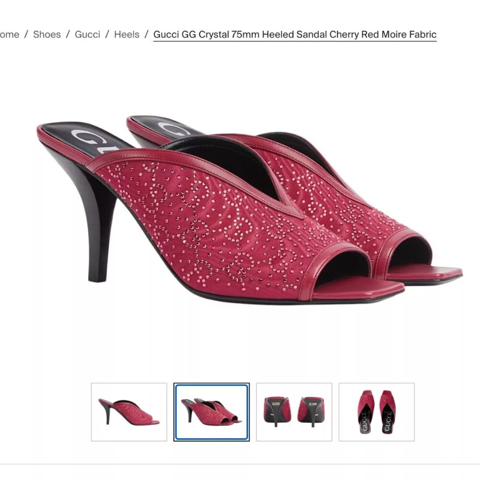 Gucci Heels NEW GUCCI Moiret GG crystal mule heels dark cheery red 40.5