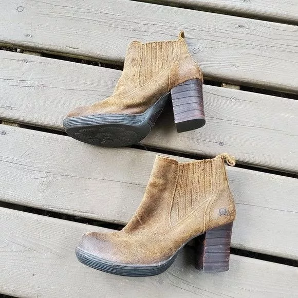 Born Boots Born Mireille Tobacco Brown Oiled Suede Platform Heels