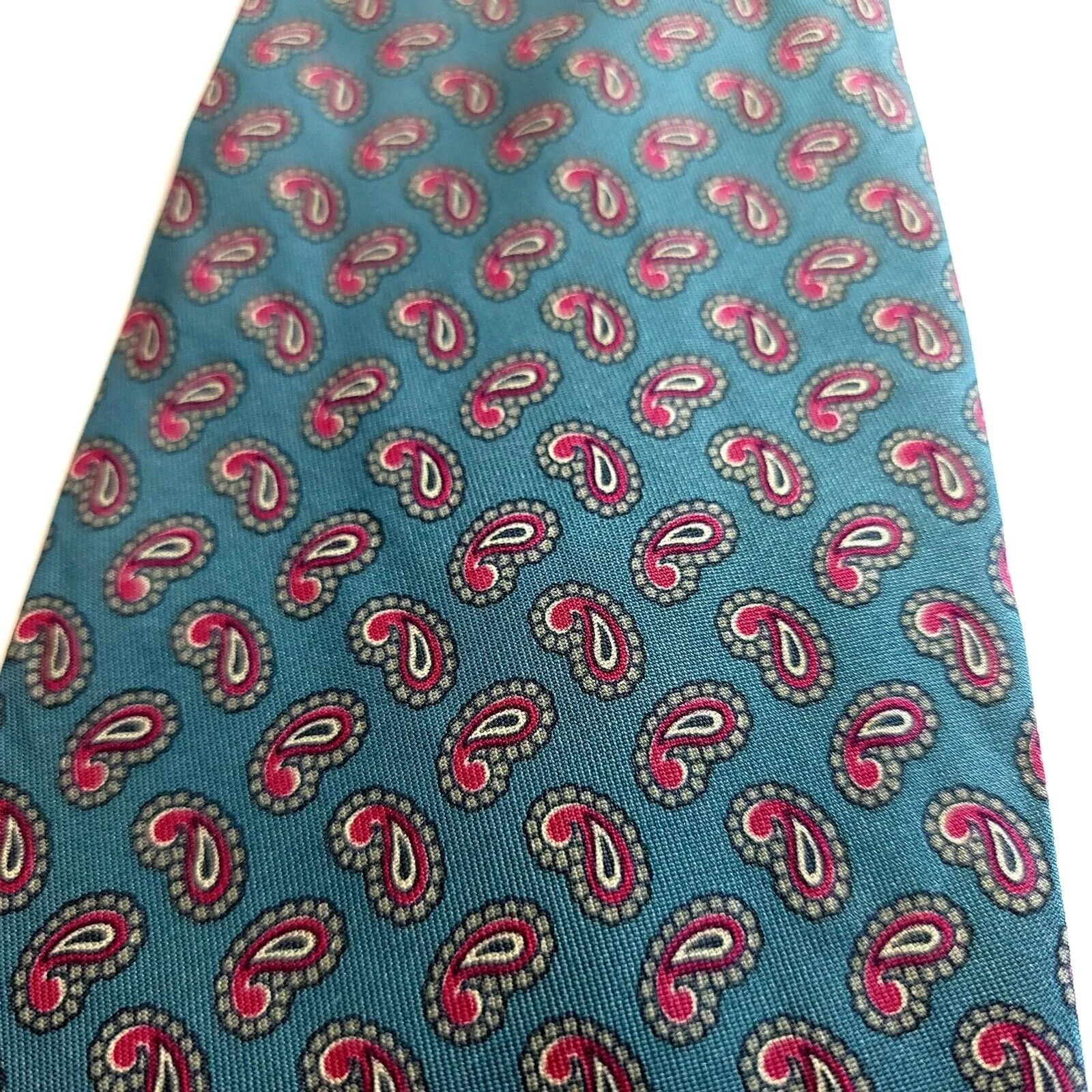 Robert Talbott Ties Pocketsquares Robert Talbott Teal Red Paisley Print Hand Sewn Short Silk T Green