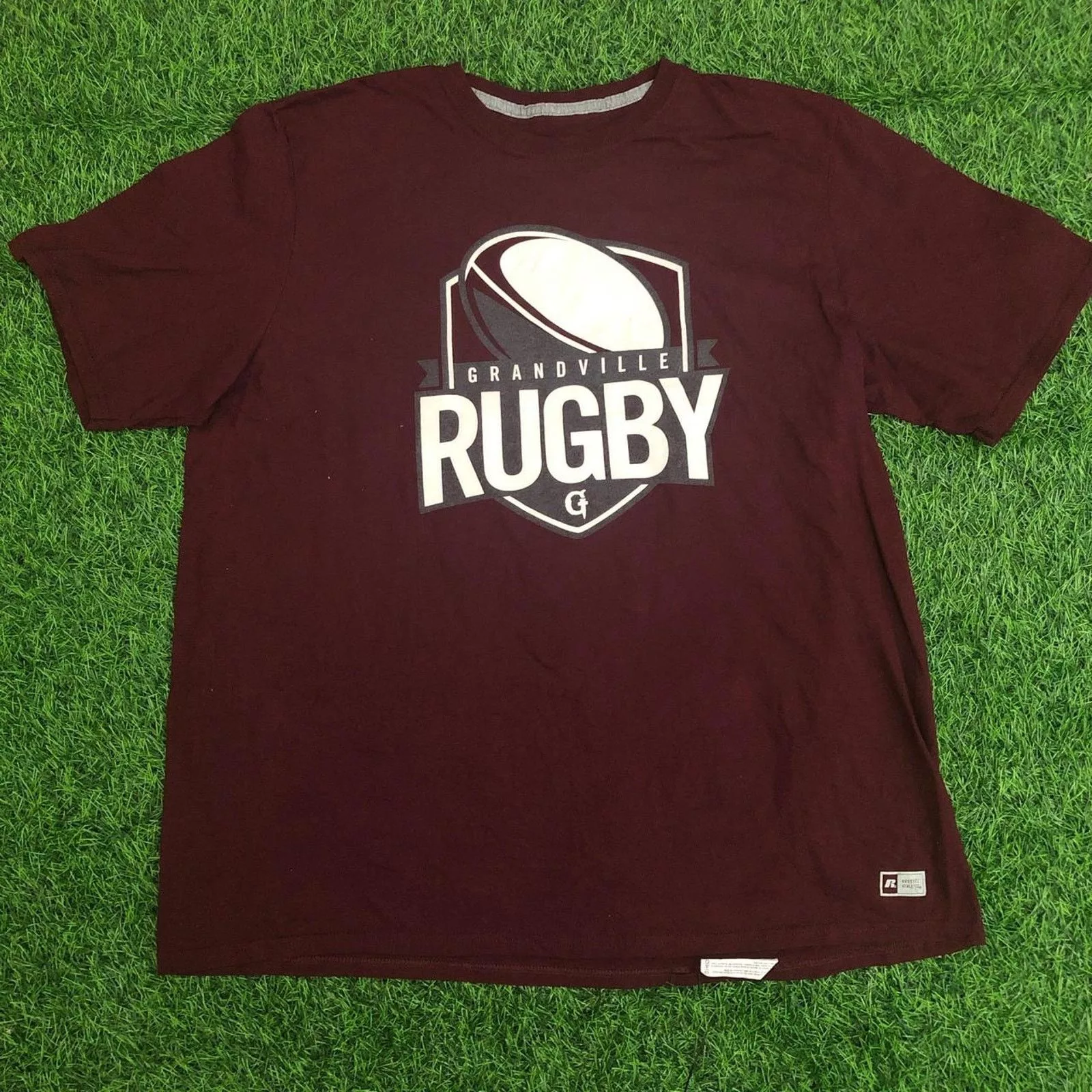 Russell Athletic Short Sleeve T Shirts Russell Athletic Maroon Grandville Rugby Graphic Tee Red