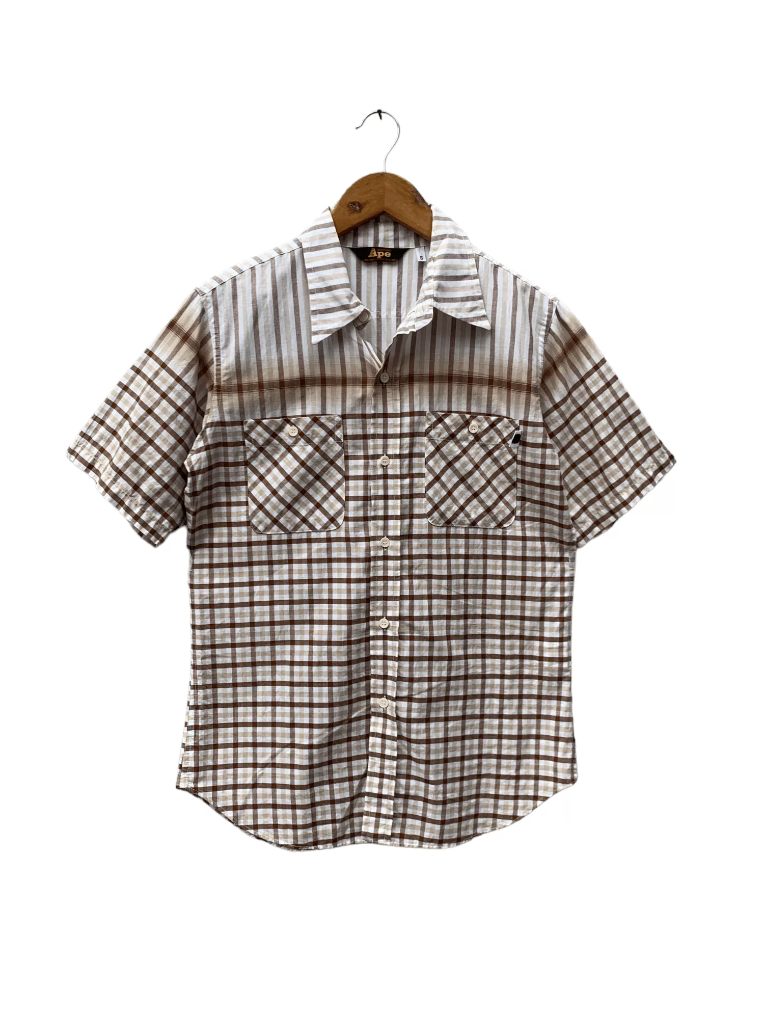 Bape Shirts Button Ups Bape Stripe Button Up S/S Shirt Brown
